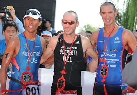 Top 3 Male Pro Finishers in 2012 Beijing International Triathlon.